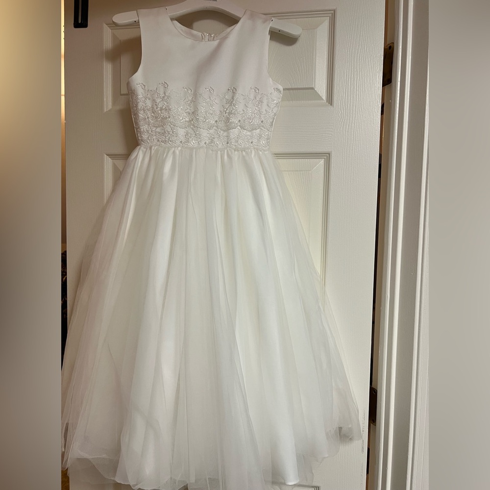 Mon Cheri White Lace Formal Kids Dress